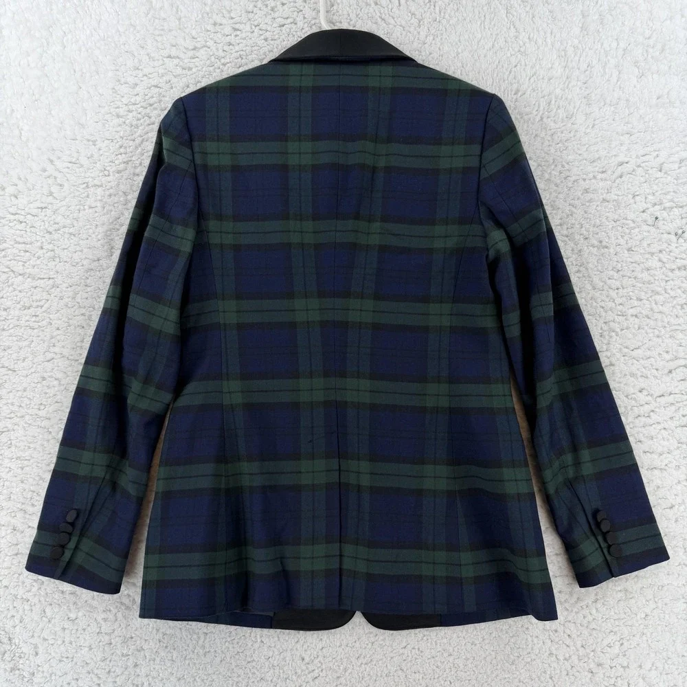 Lauren Ralph Lauren Blazer Womens 4 Blue Plaid Tuxedo Shawl Collar Jacket NWT - Picture 2 of 12